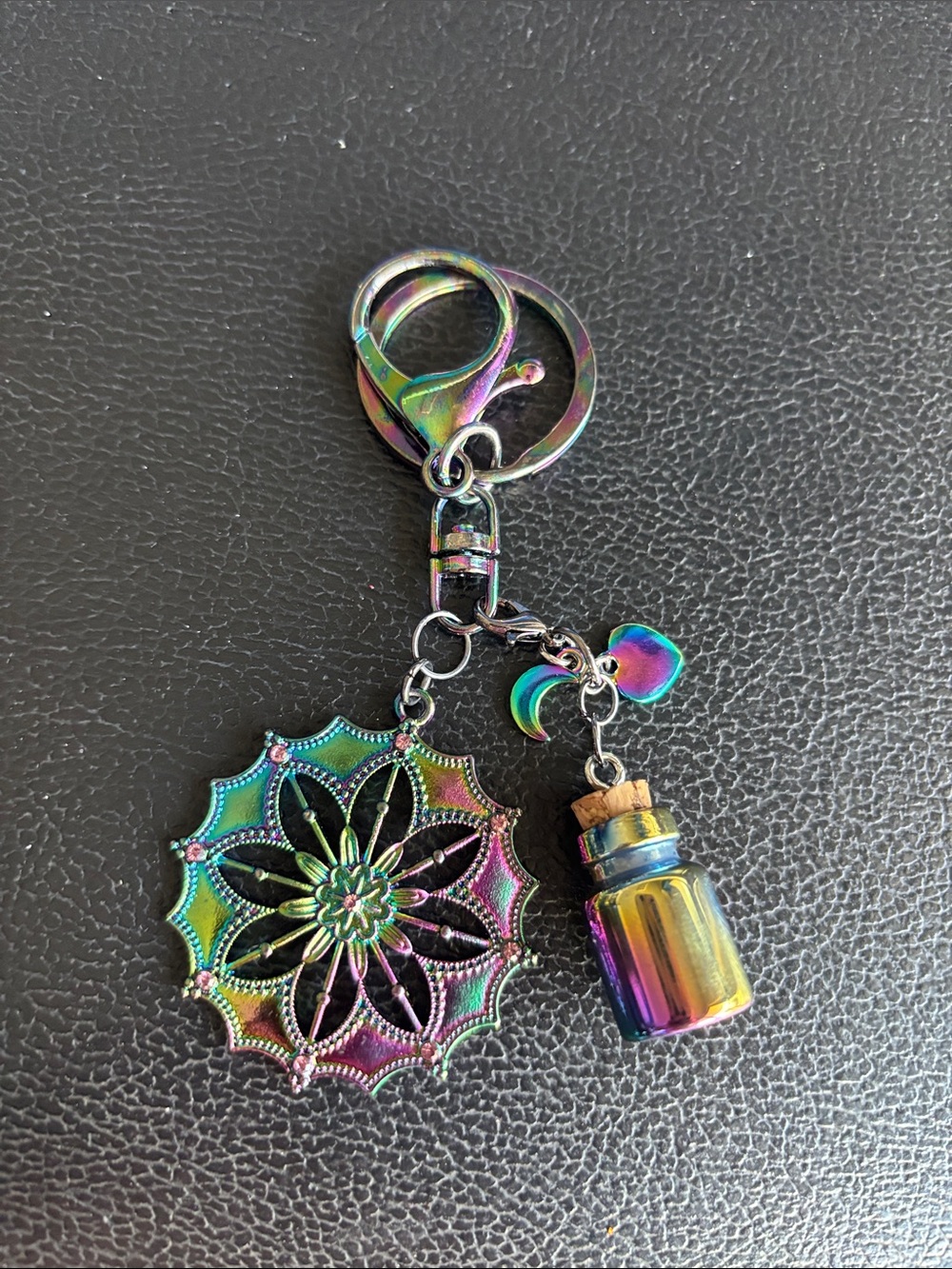 Iridescent Rainbow Mandala Necklace Charm Pendant